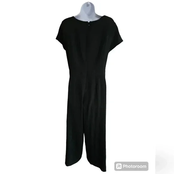 LOFT Outlet Black Short Sleeve Wide Leg Jumpsuit Size 6 Classic Career Preppy - Picture 5 of 9